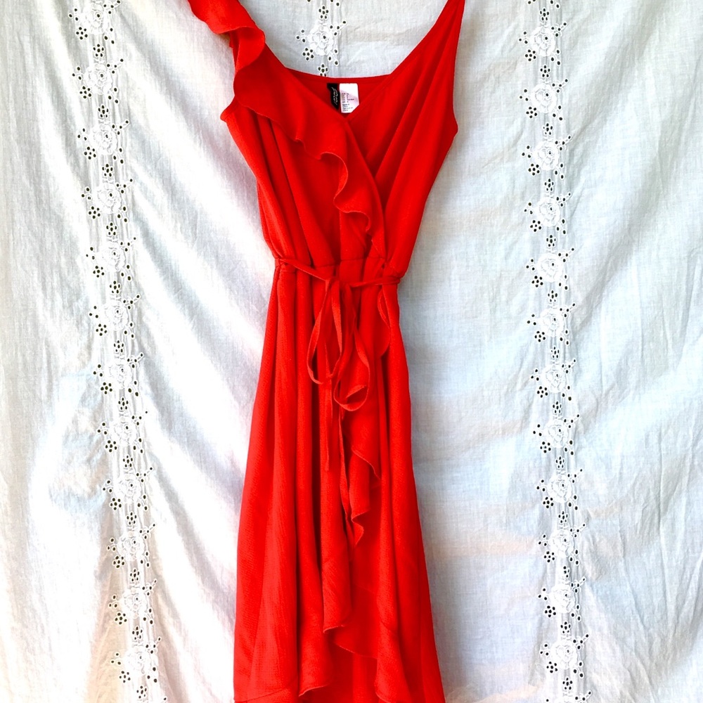 Bright red wrap dress